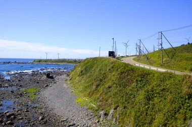 Hokkaido 'da deniz kenarındaki yol