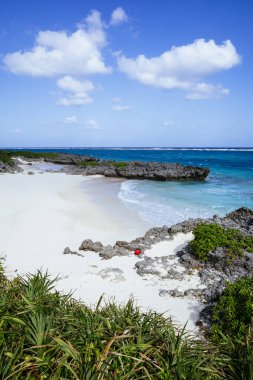 Terasaki sahilinin mavi denizi.