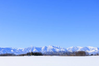 Mavi gökyüzü ve kar tarlası