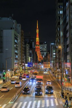 Tokyo Kulesi şehirden görünüyor. 
