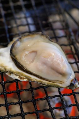 Japonya 'da kömür ızgara istiridye.