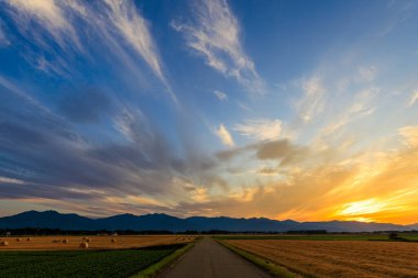 Hokkaido 'da günbatımı ve alan