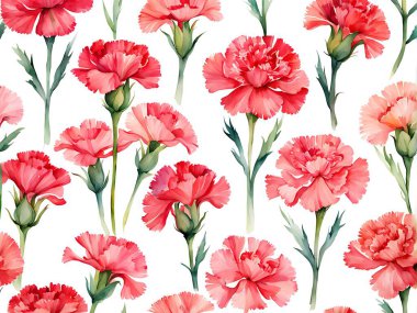 Kırmızı ve pembe güllü suluboya desenli. İzole edilmiş beyaz arkaplanda elle boyanmış resimler