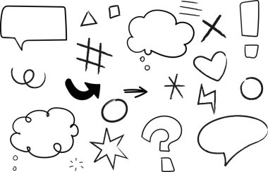  resim ögeleri konuşma baloncuğu ögeleri el çizimi dekoratif simge çizim çizimleri Doodle ok, daire, oval ve kare şekilli çerçeve 