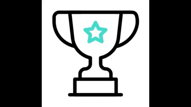 Значок Кубку Трофею Контур Трофейної Чашки Векторна Іконка Кольору Плоскі — стокове відео