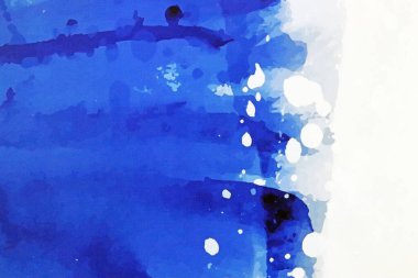 Background painted with blue watercolor paint on paper, abstraction. High quality photo clipart