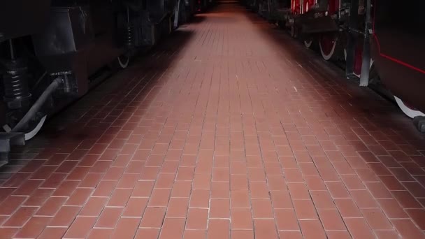 Вид Між Вагонами Двох Поїздів — стокове відео