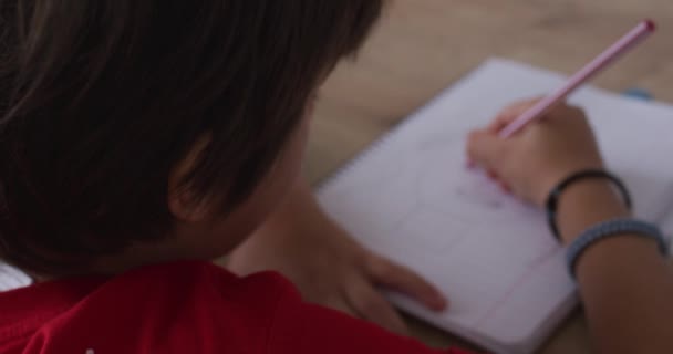 Όμορφο Αγόρι Που Σπουδάζει Κάνει Μαθήματά Του Χαριτωμένο Αγόρι Στο — Αρχείο Βίντεο