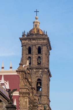 Puebla Metropolitan Katedrali 'nin manzarası ağaçlarla çevrili..