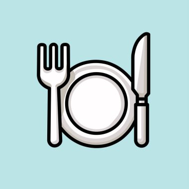Bıçak ve Çatalla Bir Tabağın Çizimsel Vektör Çizimi, Mutfak Sanatı ve Yemek Deneyimi Temsilcisi