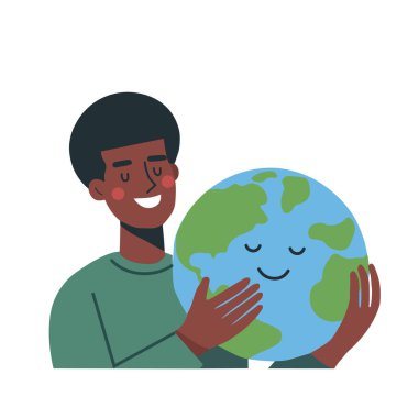 Dünya Günü 'nü Kutlarken Dünya' yı Tutan Bir Kişinin Çizgi Filmi