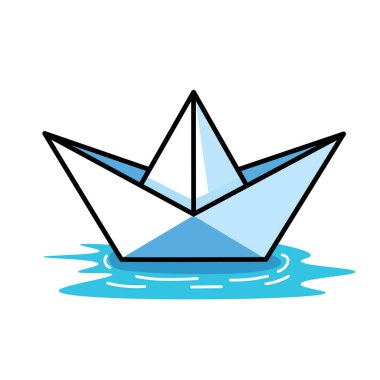 Bir Karton Teknenin Çizimsel Vektör Karikatürü, Çocukluk Masumiyetini, Hayal gücünü ve Macerayı simgeliyor, Denizcilik Teması İçin Mükemmel