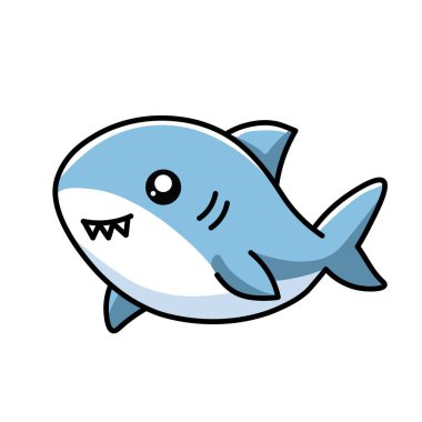 Sevimli Minyatür Şirin Köpekbalığının Çizimsel Vektör Karikatürü, Arkadaşça Gülümseyen, Çocuk Temaları İçin Mükemmel