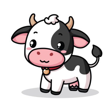 Sevimli Küçük İnek Karakterinin Çizimsel Vektör Çizimi