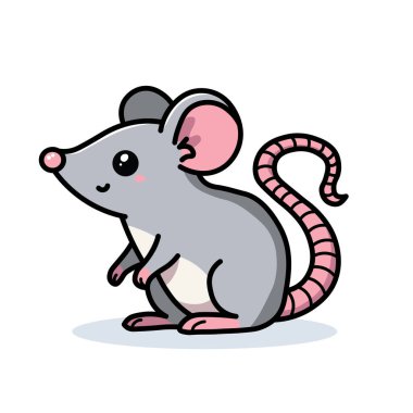 Sevimli Gri Fare Çizgisi Çizim Vektörü