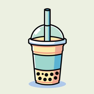 Çizim Vektörü, samanla birlikte köpüklü çay içeceği karikatürü