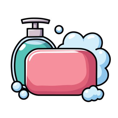 Bar sabunu ve Sıvı Sabun Şişesinin Çizim Vektörü Çizimi