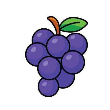 Yeşil Yapraklı Taze Mor Üzümlerin Çizimsel Vektör Çizimi