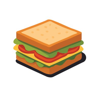 Marul, Domates, Peynir ve Jambonlu Lezzetli Klasik Sandviçin Çizim Vektörü Çizimi