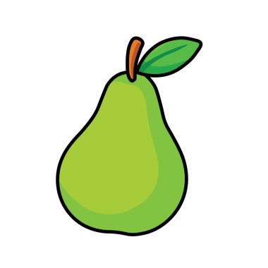 Yapraklı Taze Yeşil Armudun Çizimsel Vektör Çizimi