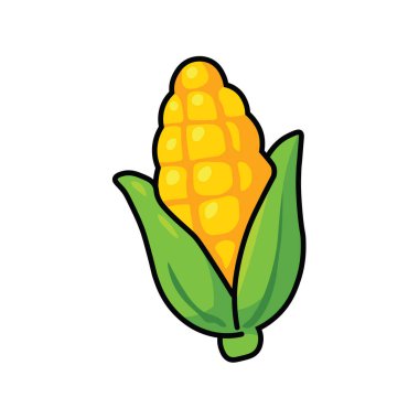 Yeşil Kabuklu Taze Sarı Mısır Çiziminin Çizimsel Vektör Çizimi