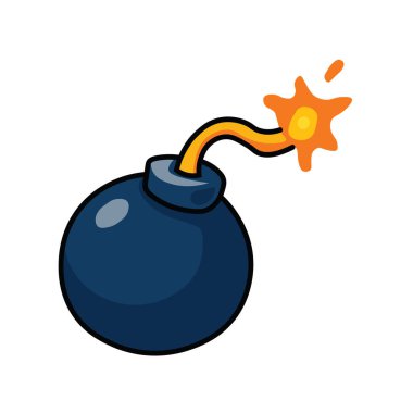 Yanan Fünyeli Tehlikeli Kara Bombanın Çizimsel Vektör Çizimi