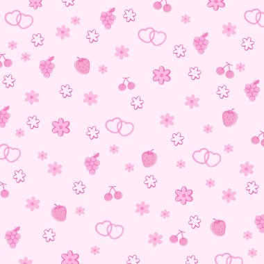 Çilek, kiraz, üzüm, çiçek, arkaplan, duvar kağıdı, afiş, reklam şablonu, hediye paketi, dekorasyon, kıyafet, kumaş baskısı, ürün ambalajı, Sevgililer Günü, tatlı desen, süpermarket, market alışverişi, vegan, meyve