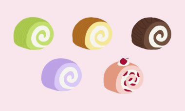 Tatlı tatlı, tatlı, aperatif, logo, simge, çıkartma, kafe, menü, tarif, dekorasyon, market alışverişi, süpermarket, fırın, yemek kitabı, brunch, pastane, peluş oyuncak gibi çeşitli kek rulo tatları