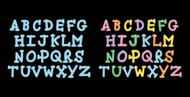 Pastel A 'dan Z' ye harf dizaynı, baş harfler, çizgi film, karakterler, eğitim kitabı, okul, simge, logo, yazı tipi, tipografi, metin, kart, çıkartma, dekorasyon, gömlek baskısı, pelüş oyuncak, şirin yamalar, gömlek baskısı, kaligrafi, gurur ayı, kampanya