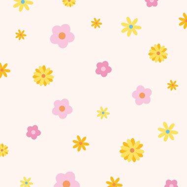 Çiçek baskısı, duvar kağıdı, arkaplan, tatlı yaz deseni, doğa, bahçe, kadın giysileri, kumaş, tekstil, gömlek, giysi, bahar, not, yapışkan not, kitap kapağı için pastel pembe arka plan üzerindeki pembe çiçeklerin vektör çizimi