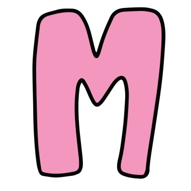 Marka logosu, simge, dekorasyon, el yazısı yazı tipi, tipografi, metin, hat yazısı, baş harfleri, baskı, kart, A 'dan Z' ye ataç sanatı, çıkartma, dövme, ürün, eğitim kitabı, mesaj, isim tasarımı için M alfabesi harfi