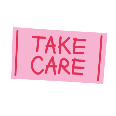 TAKE CARE mektupları ve Sevgililer Günü için pembe kalp, yazı tipi, tipografi, sevimli yama, peluş oyuncak, işaret, iz, sosyal medya postası, çıkartma, dövme, barbekü unsurları, ikon, dekorasyon, metin, mesaj, düğün kartı, rozet