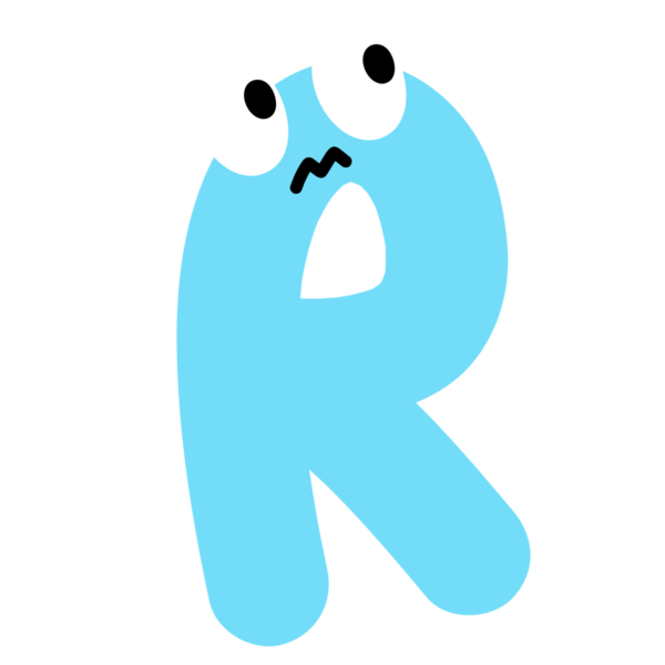 Прозрачный фон, иллюстрация буквенного дизайна буквы R для счастливого шрифта, мультфильма, персонажа, комикса, талисмана, типографии, каллиграфии, детской раскраски, красивых заплаток, брошь, наклейки, имена, брендинг, дизайн логотипа, иконка, печать