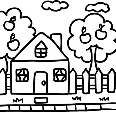 Elle çizilmiş ev, çit, boyama kitabı için gökyüzü, manzara arka planı, duvar kağıdı, ev, aile gezisi, tatil, seyahat, hediyelik eşya dükkanı, park, doğa, bahçe, manzara, bahçe, bahçe, resim, köy, çiftlik evi.