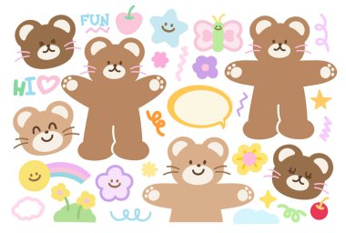 Oyuncak ayı şekli, kelebek şekli, kiraz, çiçekler, çizgi film karakteri için yıldız, gökkuşağı, çizgi roman, maskot, tebrik kartı, hayvanlar, hayvanat bahçesi, hediyelik eşya dükkanı, mutlu emoji, şirin yamalar, gömlek baskısı, standee, pelüş oyuncak, oyuncak, oyuncak bebek, isim etiketi, okula dönüş, çiçek deseni,