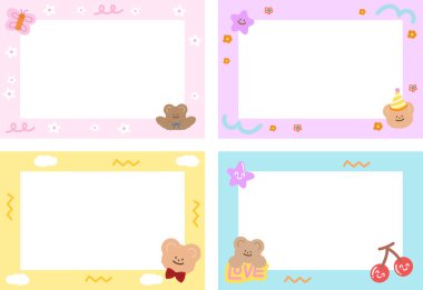 Oyuncak ayı, kiraz, arka plan yıldızı, duvar kağıdı, arkaplan, polaroid çerçeve, fotoğraf kartı, afiş, dikdörtgen reklam şablonu, hayvan baskısı, hayvanat bahçesi, hediyelik eşya dükkanı, doğum günü kartı, kağıt tasarımı, kartpostal, not defteri, yapışkan not defteri,