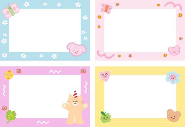 Kedi, parti şapkası, köpek yavrusu, oyuncak ayı, yonca yaprağı, kelebek, elma, arkaplan, duvar kağıdı, arka plan, polaroid çerçeve, fotoğraf kartı, afiş, dikdörtgen reklam şablonu, kağıt tasarımı, kartpostal, not defteri, yapışkan not defteri,