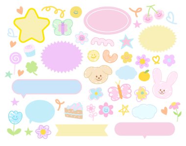 Puppy, bunny, cake, butterfly, cupcake, flower, heart for name tag, text bubble, cartoon character, comic, mascot, text, message, dialogue, chatting, sticker, pet shop, vet, adopt and rescue animals, blank space, adopt and rescue animals, foster home clipart