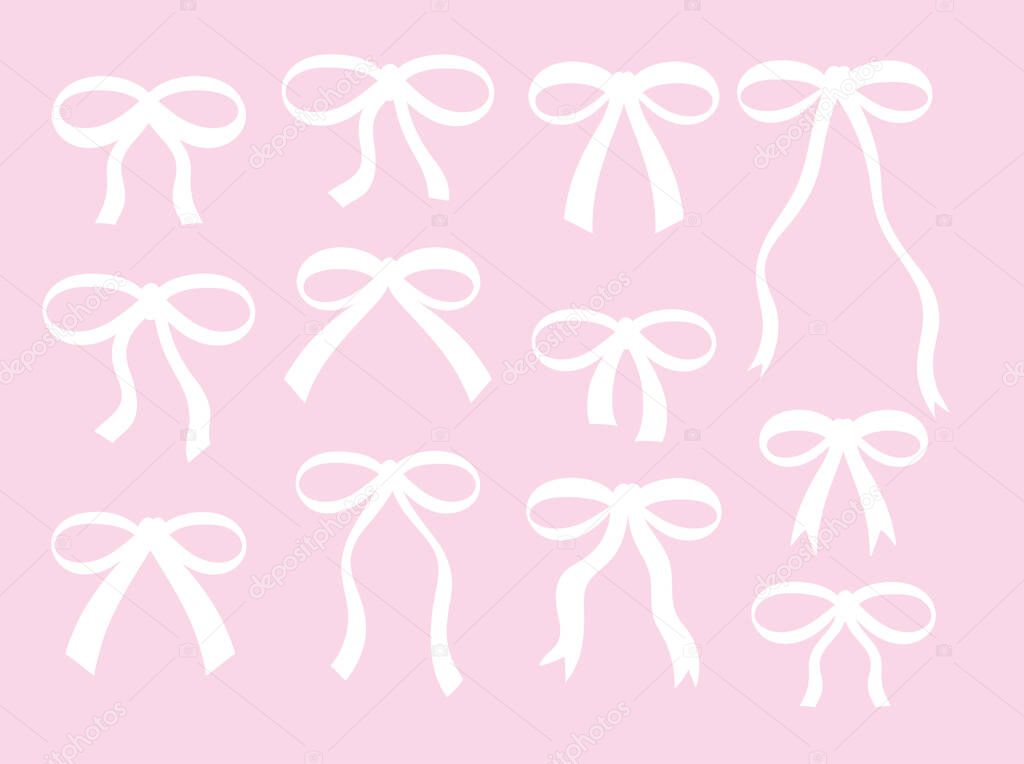 Various cute bow or ribbon designs for decoration, girly stuff, sticker, logo, icon, sign, symbol, label, merchandise, social media post, fashion, accessory, patch, brooch, mockup, breast cancer awareness campaign, wedding card, post card, poster