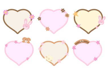 Tavşan, köpek yavrusu, yıldız, gökkuşağı, kalp şeklinde boş alan isim etiketi, metin balonu, çıkartma, hayvan baskısı, not defteri, çikolata günü, tatlı tatlı tatlı tatlı.