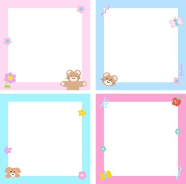 Oyuncak ayı, kelebek, çiçek, köpek yavrusu, arka plan için elma, duvar kağıdı, kampanya afişi, kağıt tasarımı, kitap kapağı, kare reklam şablonu, not defteri, not defterleri, arka plan, bahar ve yaz, polaroid çerçeve