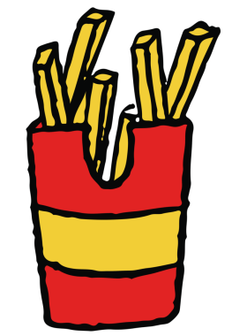 Amerikan fast food, market alışverişi, süpermarket, öğle yemeği, şirin yama, gömlek baskısı, broş, atıştırmalık, okula dönüş, vegan, patates, yiyecek teslimatı için el yapımı patates kızartması.