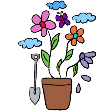 Çiçeklerin çiçek saksısı, kürek, kelebek, ev dekorasyonu için bulut, bahar, yaz, doğa, bahçe, bitki, ağaç, çiçek, ev bahçesi, çevre, toprak