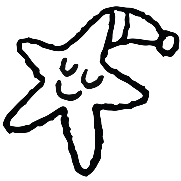 Çocuk boyama kitabı, çizgi film karakteri, maskot, çizgi roman, dövme, kumaş baskısı, dekorasyon, sevimli yama, ikon, gömlek baskısı, sanat, resim etkinliği için şapka anahatlı uyku yıldızı tasviri