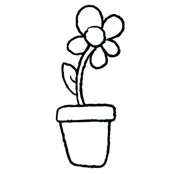 Çocuk boyama kitabı, sanat, eskiz, boya, bitkiler, ağaç, çiçek deseni, doğa, bahçe, çıkartma, çiçek, çiçek, bahar, yaz, ev, ev bahçesi için çiçek saksısına el çizimi çiçek kabı.