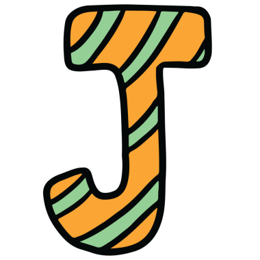 J harfi alfabe dizaynında festival yazı tipi, tipografi, kış mevsimi, kampanya rozeti, baş harfleri, isim, yama, kaligrafi, çıkartma, çizgi film metni, mesaj için J harfi kullanılmış.