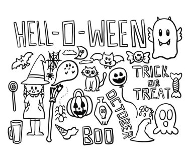 Cadılar Bayramı 'nda cadı şapkası, cadı süpürgesi, yarasa, örümcek, balkabağı, TRICK ya da tedavi mektupları, hayalet, kafatası, zehirli içecek, şeker, balkabağı, mezar taşı...