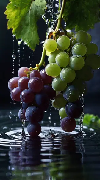Su damlacıklı taze üzümler, asmada kırmızı üzümler, üzümler, üzümler...