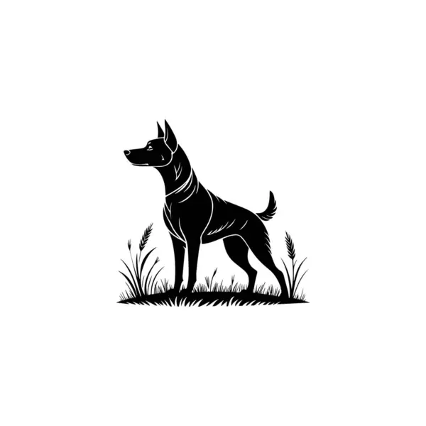 Köpek logosu şablonu tasarımı. Siyah köpek simgesi. Bir köpeğin vektör çizimi, siyah ve beyaz köpek.