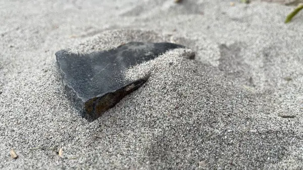 Sahildeki siyah bir kum parçasının yakın çekimi.